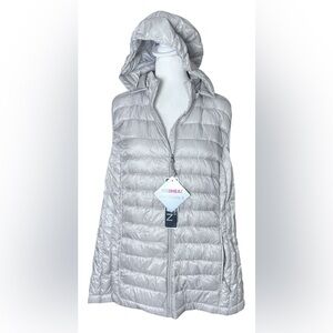 32 Degrees Heat NWT Women 1X Packable Hooded Ultra Light Down Quilt Vest Silver